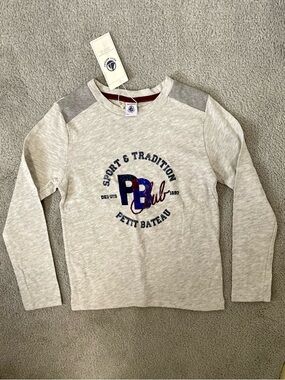 Petit Bateau Boys Long Sleeve "Sport & Tradition" Graphic Tee - Size 8 / 126cm